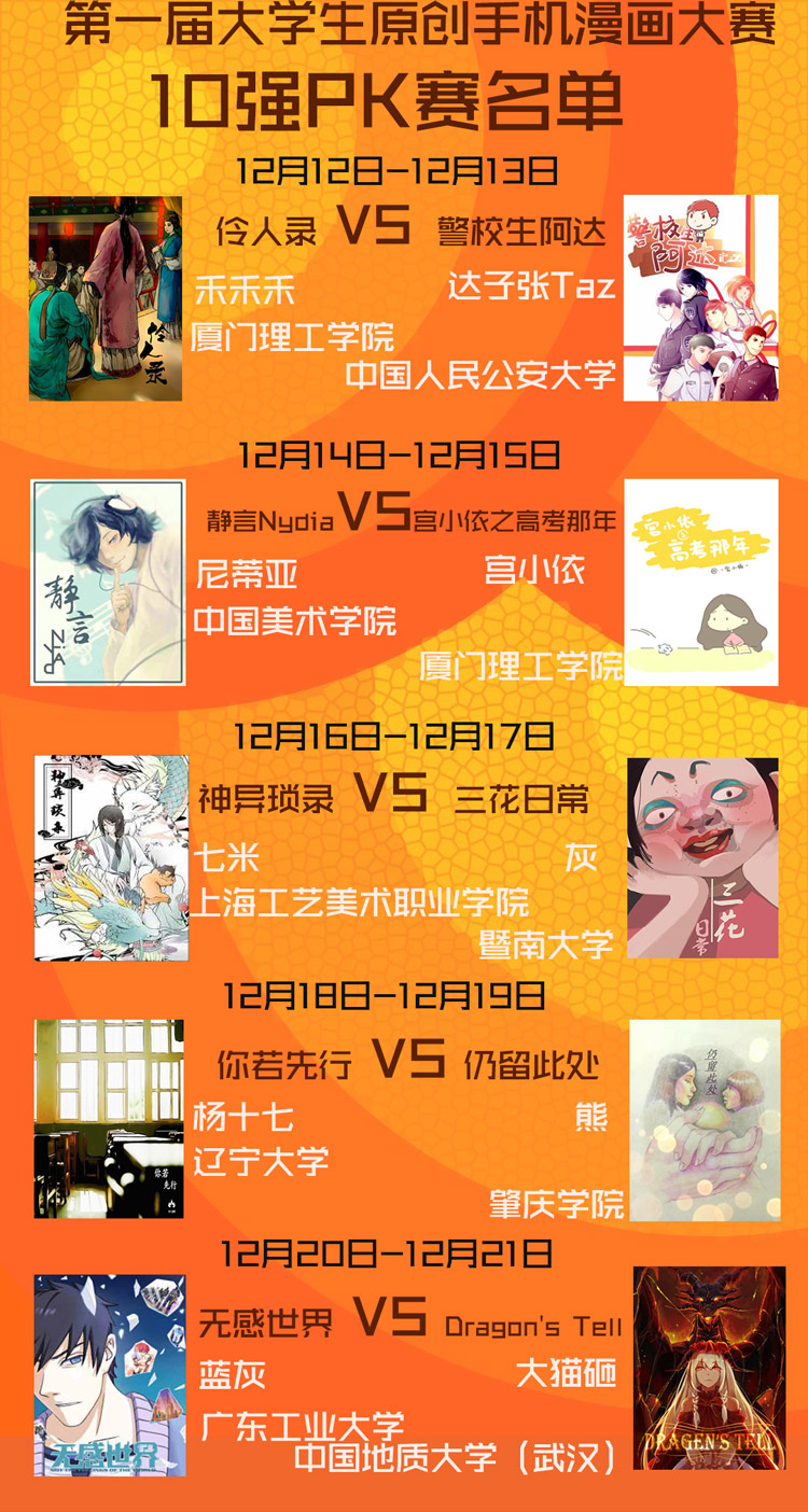 大学生原创漫画大赛十强名单出炉 PK战拭目以待！