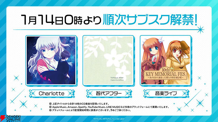  《Charlotte》和《智代アフター》等CD乐曲开始流媒体配信  业内 第2张